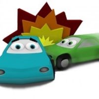caricatura dos coches teniendo un accidente